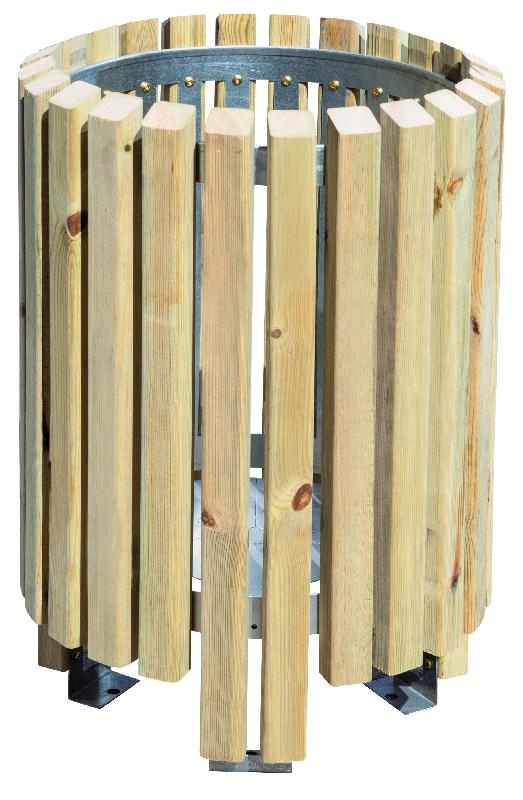 Corbeille publique en bois exotique Salou - 40 litres - structure acier - fixation par chevillage_0