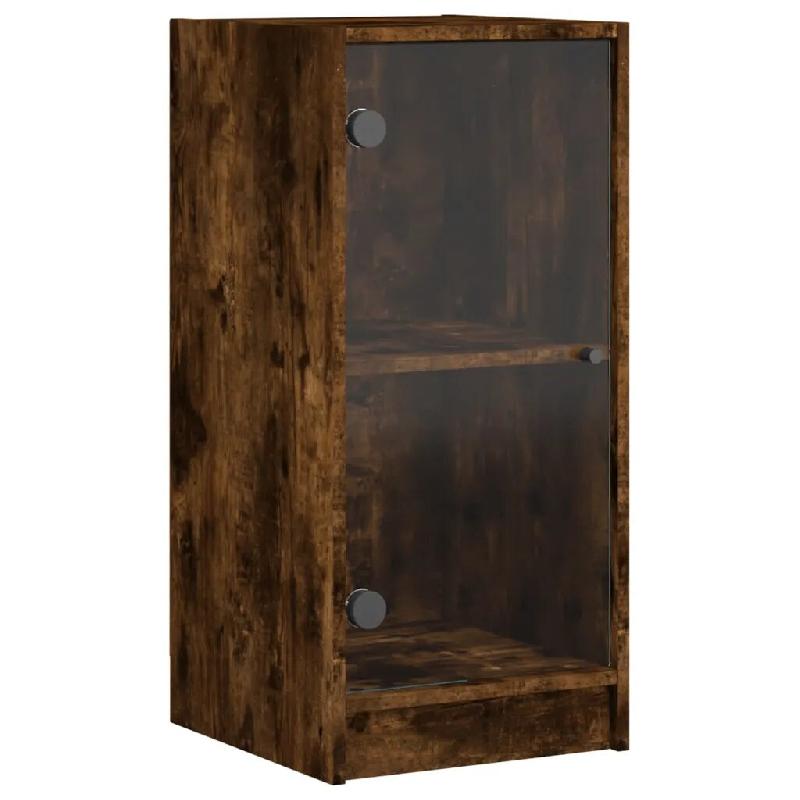 Helloshop26 - Armoire latérale en bois d'ingénierie 35 x 37 x 75 cm avec portes vitrées design intemporel en chêne fumé 02_0049320 - verre 300023_0