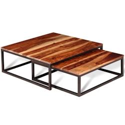 Helloshop26 - Ensemble de table basse gigogne lot de 2 bois massif marron 02_0042112 - 3000213663679_0
