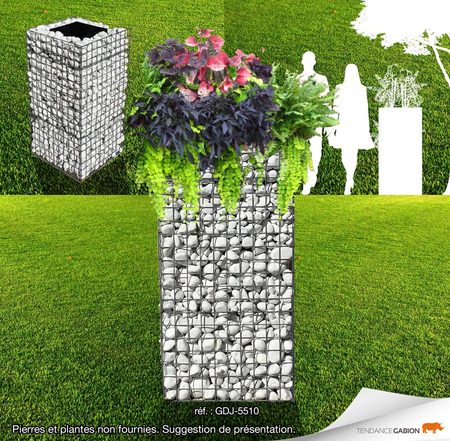 Jardinière gabion 0,50m x 0,50m x 1m - Zinc/Alu - Maille carrée 50x50mm - Livrée en kit_0