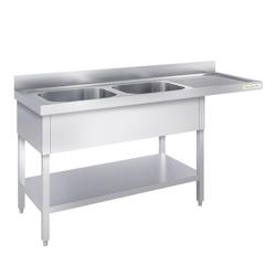 Plonge lave-vaisselle inox 2 bac 1600x600 mm avec égouttoir à droite PREMIUM - GOLDINOX - inox 3701770816590_0