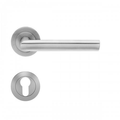 POIGNÉES DE PORTE SUR ROSACES RONDES SÉRIE ER 29 CHYPRE - INOX SATINÉ - CLÉ I KARCHER DESIGN