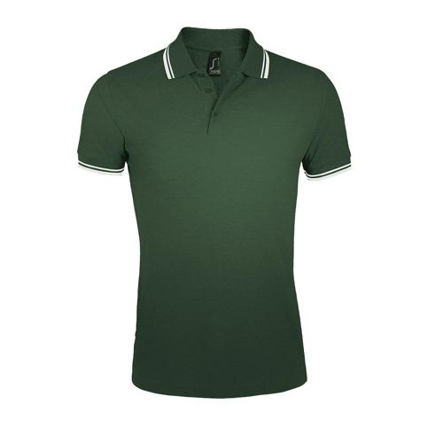 POLO PERSONNALISABLE HOMME EN COTON PEIGNÉ VERT FORET/BLAN