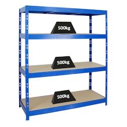 PROREGAL Étagère charge lourde RHINO - HxLxP 180x160x60cm - 500kg par niveau - Tablette MDF 8mm - Bleu - Étagère de rangement et de garage_0