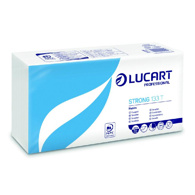 SERVIETTES DE TABLE EN PAPIER LUCART 1 PLI, COLORIS BLANC, LOT DE 12 X 200