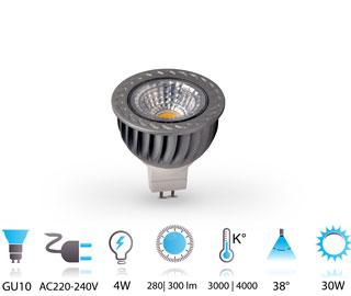 Spot LED GU5.3 COB 6W - 3000K/4000K - Faisceau 38° - Économie d'énergie et qualité de lumière_0