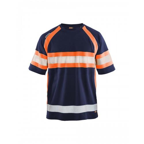 T-SHIRT HAUTE-VISIBILITÉ ANTI-UV 3337 - BLEU MARINE ET ORANGE FLUO - 4XL BLAKLADER