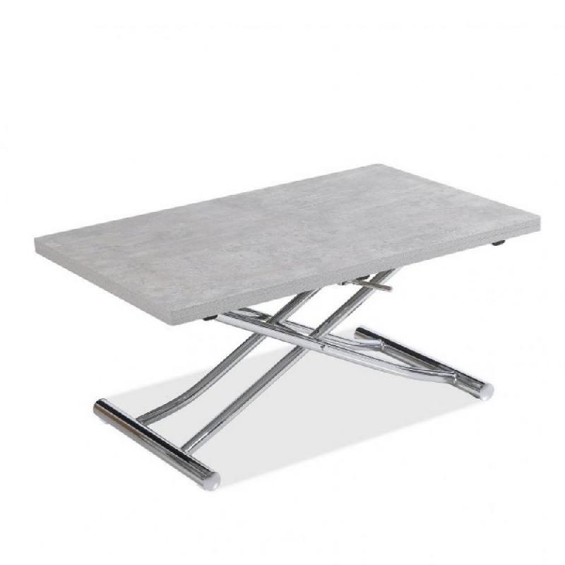 Table basse relevable extensible TRENDY - mélaminé gris béton avec pied chromé - 110 x 70/140 cm_0