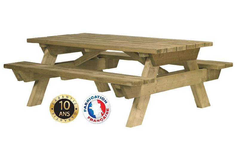 Table de pique-nique en bois FARLEDE - fabrication 100% française - garantie 10 ans_0