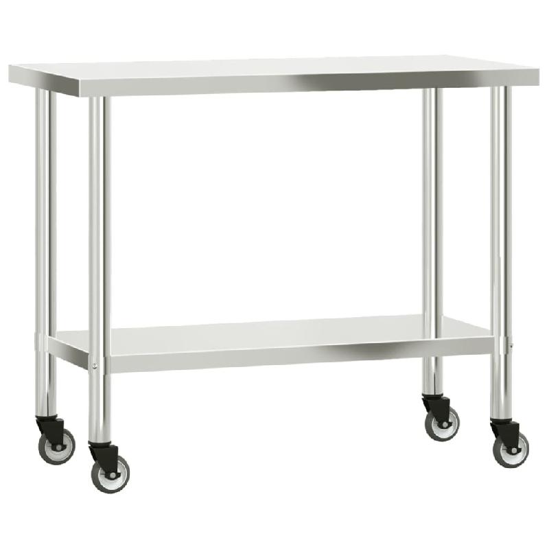 VidaXL Table de travail de cuisine avec roues 110x55x85 cm inox - 376464_0