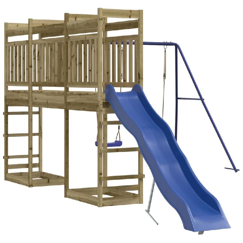 Aire de jeux d'extérieur en bois de pin imprégné - balançoires, toboggan, portiques robustes 314 x 535 x 207 cm - Réf : 02_0004868_0