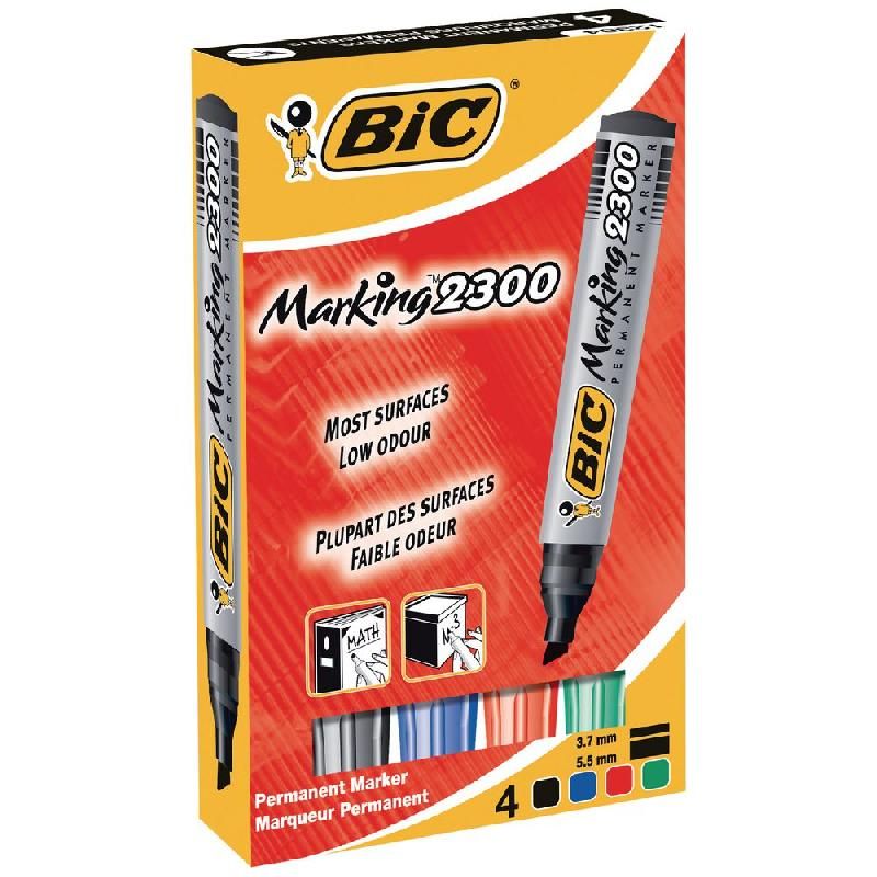 BIC MARQUEUR PERMANENT BIC 2300 - POINTE BISEAUTÉE 3,1 - 5,3 MM - POCHETTE DE 4