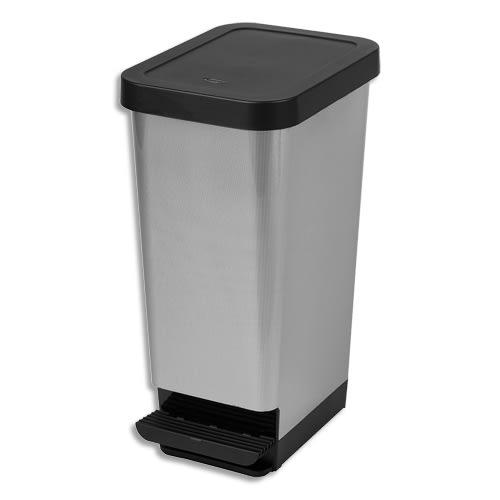 Cep poubelle à pédale 45 litres gris clair carbone en pp, tringlerie en acier, dim. L29 x h61 x p38,7 cm_0