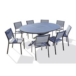 DCB GARDEN Ensemble repas 8 places en aluminium anthracite avec rallonge papillon - PELOSA - gris aluminium PELOSA-TB200+STO6C2F_0