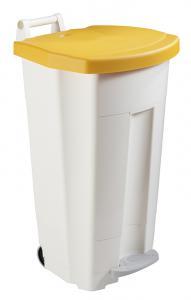 Poubelle publique 90L mobile à pédale en plastique jaune - Boogy avec tringlerie inox et méthode HACCP_0