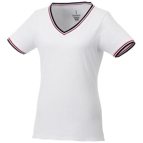 T-shirt maille piquée manches courtes femme Elbert 38027013 - col V avec finition contrastée_0