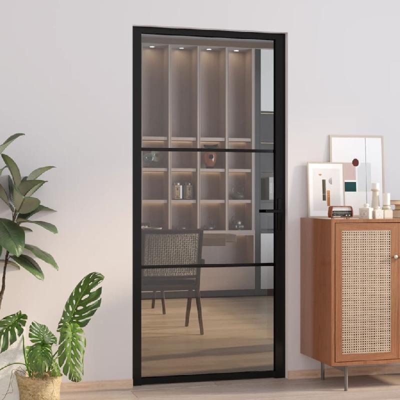 Vidaxl porte intérieure 93x201,5 cm noir verre esg et aluminium 350562_0