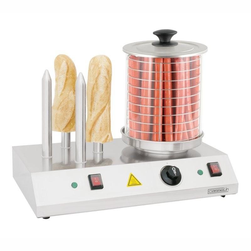 Appareil à Hot-Dog électrique Casselin - 4 plots chauffants en acier inoxydable avec cylindre en verre_0