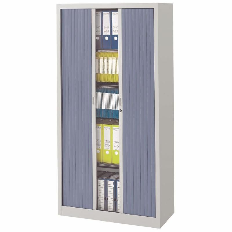 ARMOIRE MÉTAL CLASSTOUT CLASSIQUE - A RIDEAUX - L. 90 X H. 180 CM - CORPS GRIS  - RIDEAUX BLEU