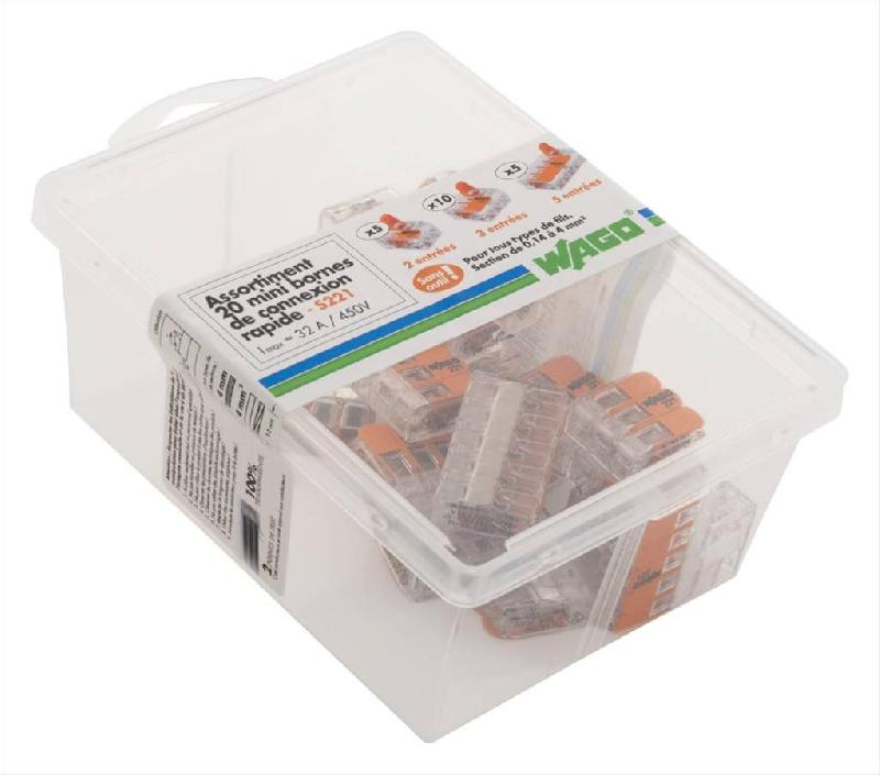 Assortiment de 20 bornes automatiques WAGO S221 - 2,5 mm² pour fils rigides et souples_0