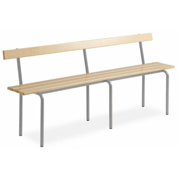 Banc vestiaire avec dossier - pieds en Epoxy gris - lames en hêtre - 2000 mm - Rolléco_0