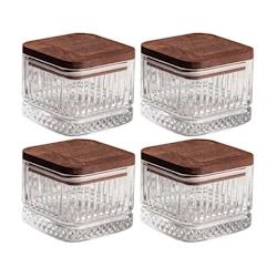 Ensemble pots en verre avec couvercle bois 4 pots carrés - Bella Hanah Home - marron 8684284027995_0