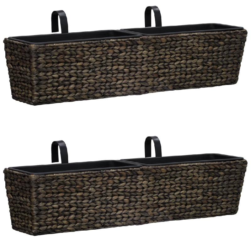 Lot de 2 jardinières en jacinthe d'eau - 39 cm marron foncé avec pots amovibles_0