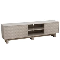 Oviala Business Meuble TV rectangulaire 3 portes L200 cm beige - beige Bois massif 113589_0