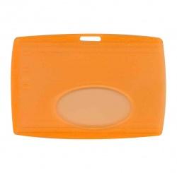 Porte-badge translucide orange - attache horizontale avec fenêtre d'extraction_0