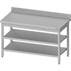 Romux® - Table adossée en acier inoxydable avec 2 étagères 1000x700x850 mm | Table de travail professionnelle en acier avec dosseret de 10 cm_0