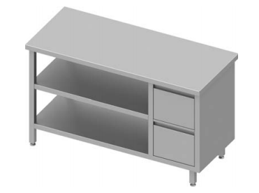 Table de travail inox centrale avec deux tiroirs  à droite et deux étagères 1000x800x900 soudée - 932768100_0