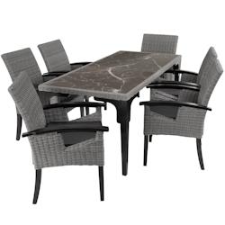 Tectake Table en rotin Foggia avec 6 chaises Rosarno - gris - 404859 - gris 404859_0