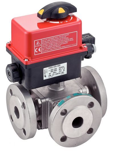 Vanne à boule 3 voies à brides avec actionneur électrique - IP66 - DN15 à DN65 - Version ATEX disponible_0