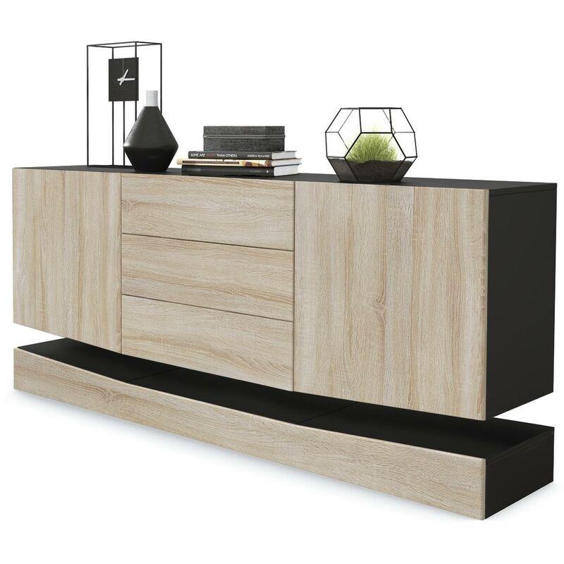 VLADON - BUFFET COMMODE DRESSOIR CRÉDENCE BARI V1 EN BLANC Mat Facades En Gris Haute Brillance 139 Cm Facades En Gris Haute Brillance 139 Cm 32138494 3005554 Produit