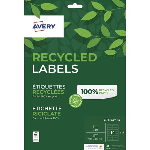 Avery - Boîte de 210 étiquettes adhésives blanches recyclées 99,1 x 38,1 mm - Impression jet d'encre et laser_0