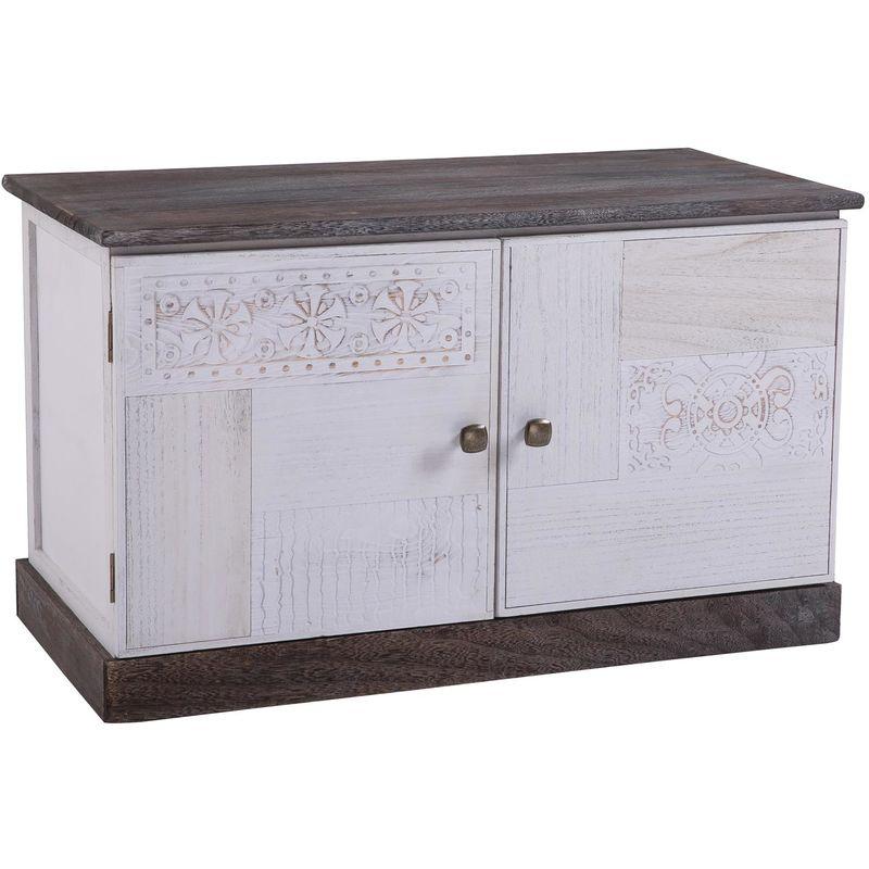 Idimex Banc De Rangement Juna Meuble A Chaussures Coffre Avec 2 Portes Bois De Paulownia Blanc Style Vintage Ethnique Boheme Avec Gravures Comparer Les Prix De Idimex Banc De Rangement