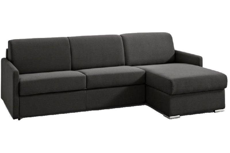 Canapé d'angle convertible Sun 140 cm - Tissu tweed gris foncé - Matelas 16 cm - Ouverture express_0
