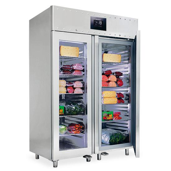 Congélateur 1400 litres en inox gn 2/1 avec portes en verre -10°/-22°c isolation 85 mm wifi - 1400x810x2150 mm - BMB0033/FN_0