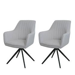 Décoshop26 - Lot de 2 chaises de salle à manger avec accoudoirs siège rotatif en tissu crème beige cadre en acier noir 04_0007369 - beige 30002620_0