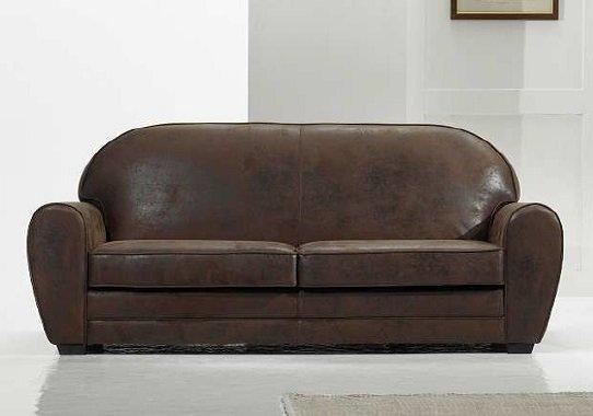 Canapé Club 2 places en microfibre marron vintage - Fabrication italienne - Style anglais_0