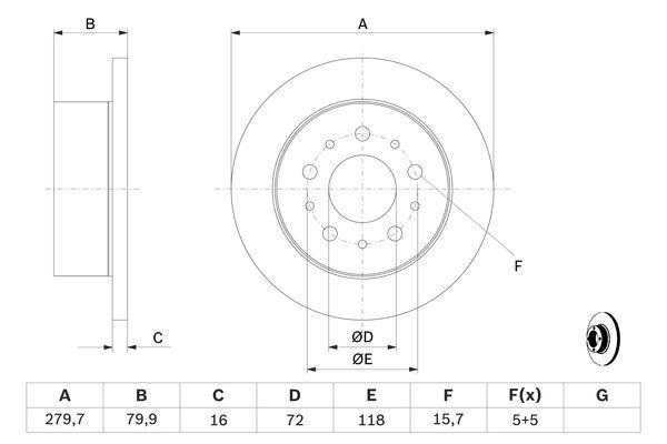 Disque de frein Bosch 0986479399 - boîte de 2 disques - arrière - 5 trous - disque plein 16mm_0
