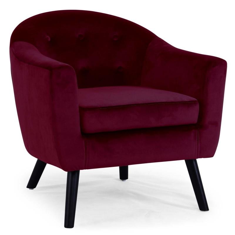 Fauteuil scandinave velours Lopy 79 cm bordeaux - Paris Prix - dossier capitonné et assise rembourrée_0