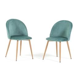 RATTATAN Lot de 2 chaises en velours avec pieds en métal, design élégant pour cuisine, salle à manger, bar ou restaurant – Sara – Vert jade/Ef_0