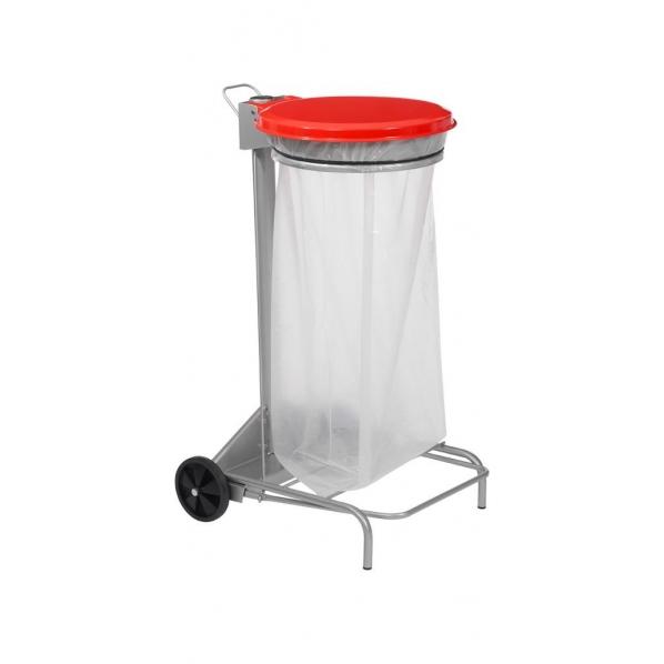 Support mobile à sac poubelle 110 litres - Collecroule Gris métal / Rouge_0