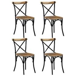 VidaXL Chaises à Dossier Croisé Lot De 4 Noir Bois De Manguier Massif - noir 278773_0