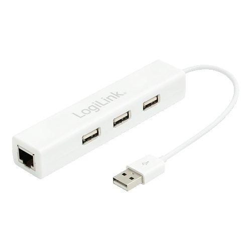 LogiLink UA0174 - Hub informatique USB 2.0 avec 3 ports USB et 1 port Ethernet RJ-45 - Taux de transfert 480 Mbit/s_0