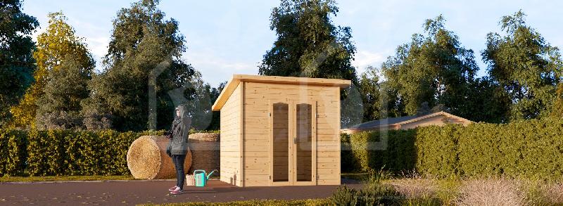 Abri de jardin Delta - 5,88m² (2,43x2,43m) en pin nordique naturel - murs 14mm, toit 8m²_0
