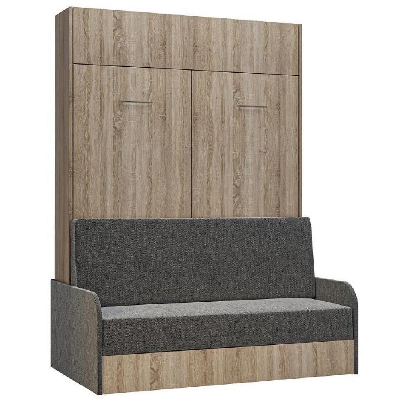 ARMOIRE LIT ESCAMOTABLE DYNAMO SOFA CHÊNE CANAPÉ ACCOUDOIRS TISSU GRIS COUCHAGE 140*200_0