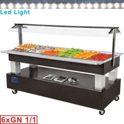 Buffet - Salad Bar Réfrigéré 6x GN 1/1-150 en Bois Wengé avec Soubassement Traversant - BSB/6N-B1_0