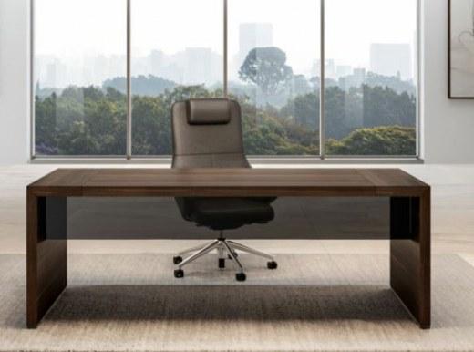 Bureau de direction avec voile de fond en verre fumé Bold58 Bridge - Mélaminé finition eucalyptus - Référence 4920 BD FR101_0